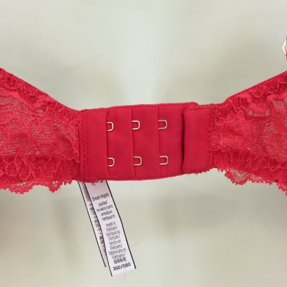 Victorias Secret 36D Dream Angels Padded No Wire Bra Red Lace Bow Wireless Sexy - Picture 6 of 15